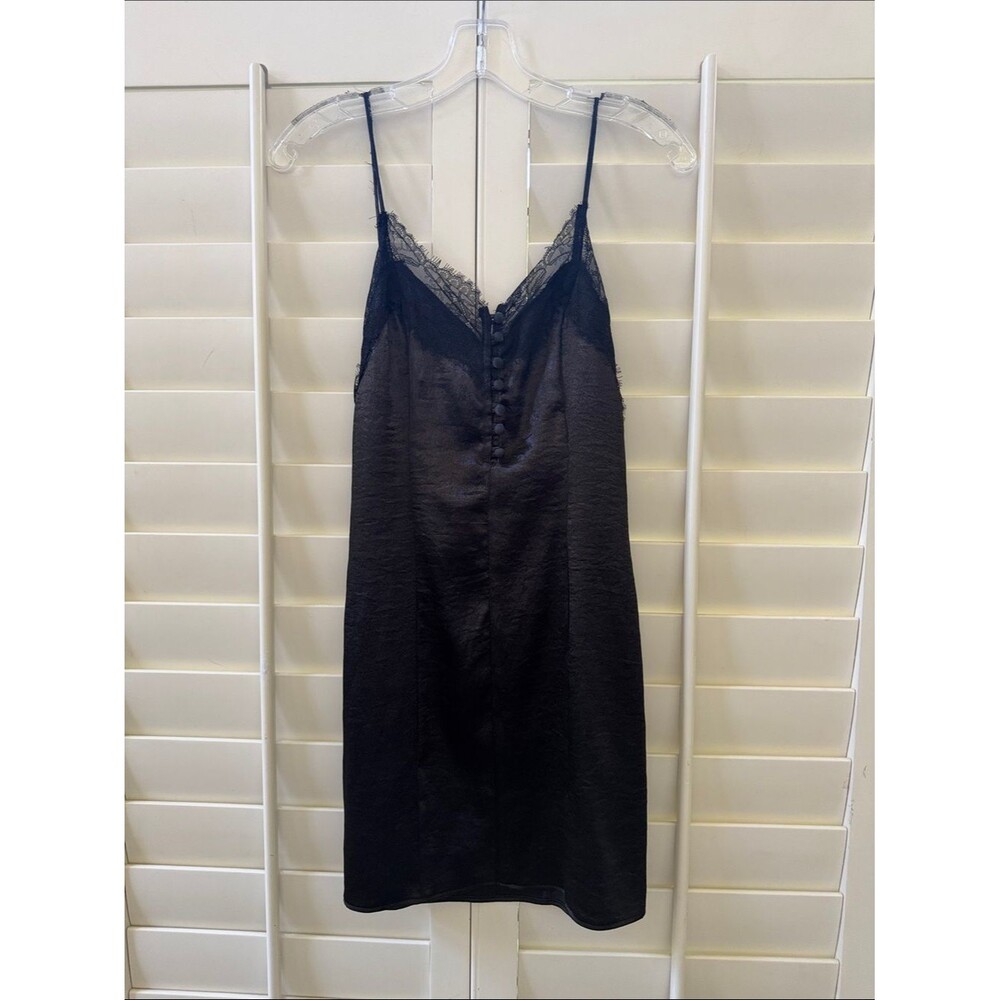 love, Fire Black Satin Lace-Trim Slip Dress